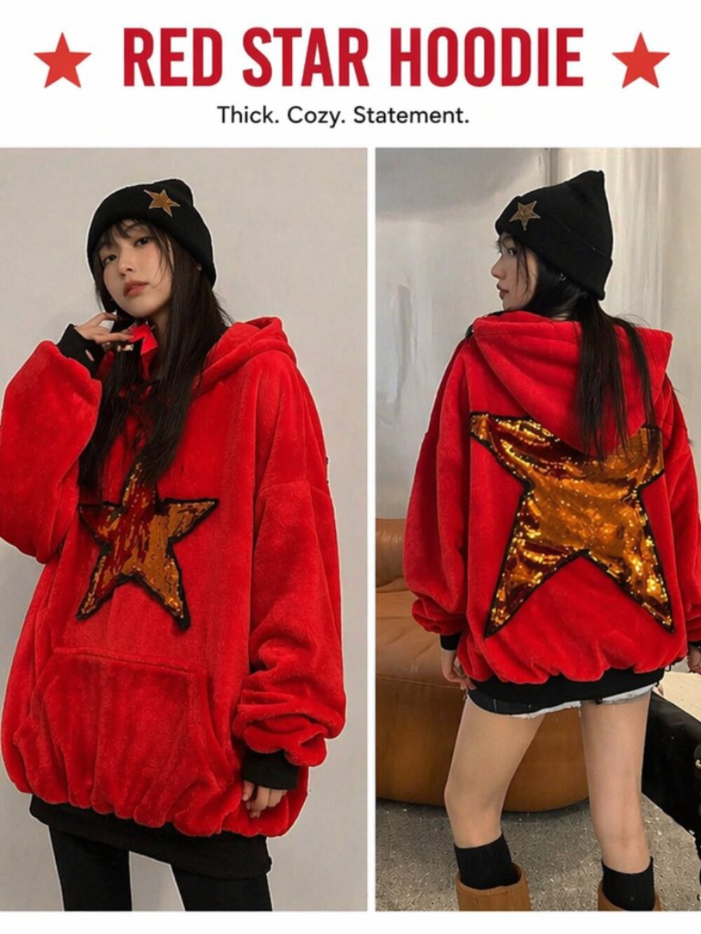NWT Red Velvet Star Hoodie – Oversized Fit (Best for S–M)